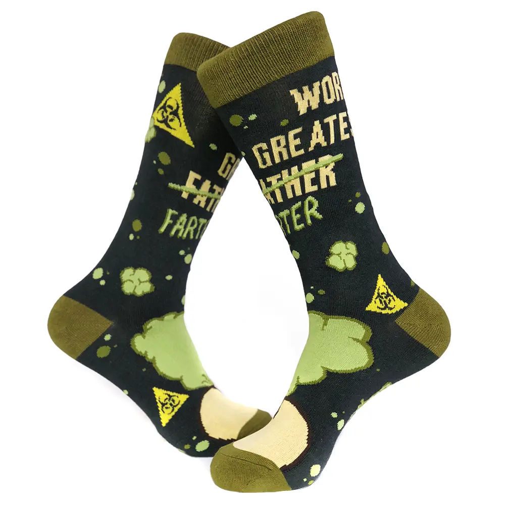 Worlds Greatest Farter Socks Funny Fathers Day Joke for Dad Sarcastic Novelty (Black) - Mens (7-12) Funny Graphic Socks Comfortable Fitted Spandex Cotton