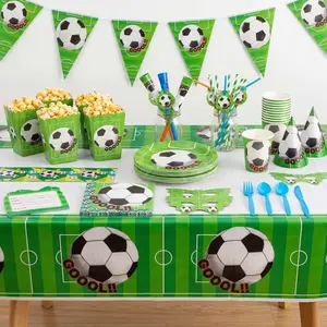 Soccer Themed Party Supplies Set - Disposable Tableware & Decorations for 10 Guests, Perfect for Birthday, World Cup Watch Party & Sports Events
