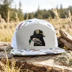 Black Lab Duck Hunting Trucker Hat, Camo Snapback Cap, Retriever Waterfowl Hat, Embroidered Dog Hunter Gift for Duck Hunters