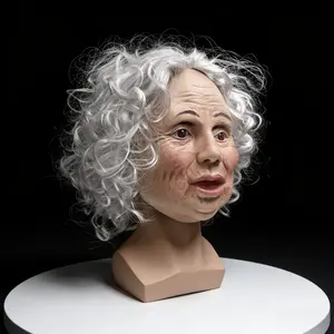 Realistic Old Woman Latex Mask with Curly Hair, Full Head Elderly Grandma Mask for Halloween Cosplay, Scary Horror Costume Party Prop