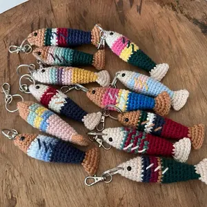 The Cutest Crocheted Sardine Keychain - Colorful Handmade Fish Design with Ring Attachment