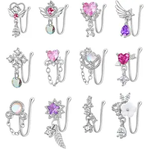 12Pcs Fake Nose Ring for Women Dangling Nose Cuffs Faux Clip on Nose Ring for Non Pierced Nose