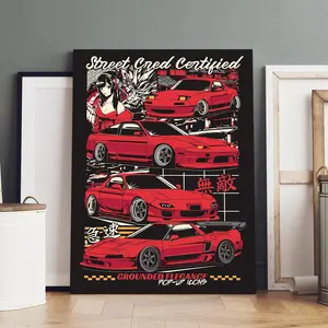 1 Count Wooden Framed Canvas, Street Cred Certified Red Sports Cars Poster, Modern Art, Fashion Poster, Living Room Bedroom Decoration, Hallway Office Mural, Kitchen, Home Poster, Ideal Gift, High Definition, Waterproof, Artwork