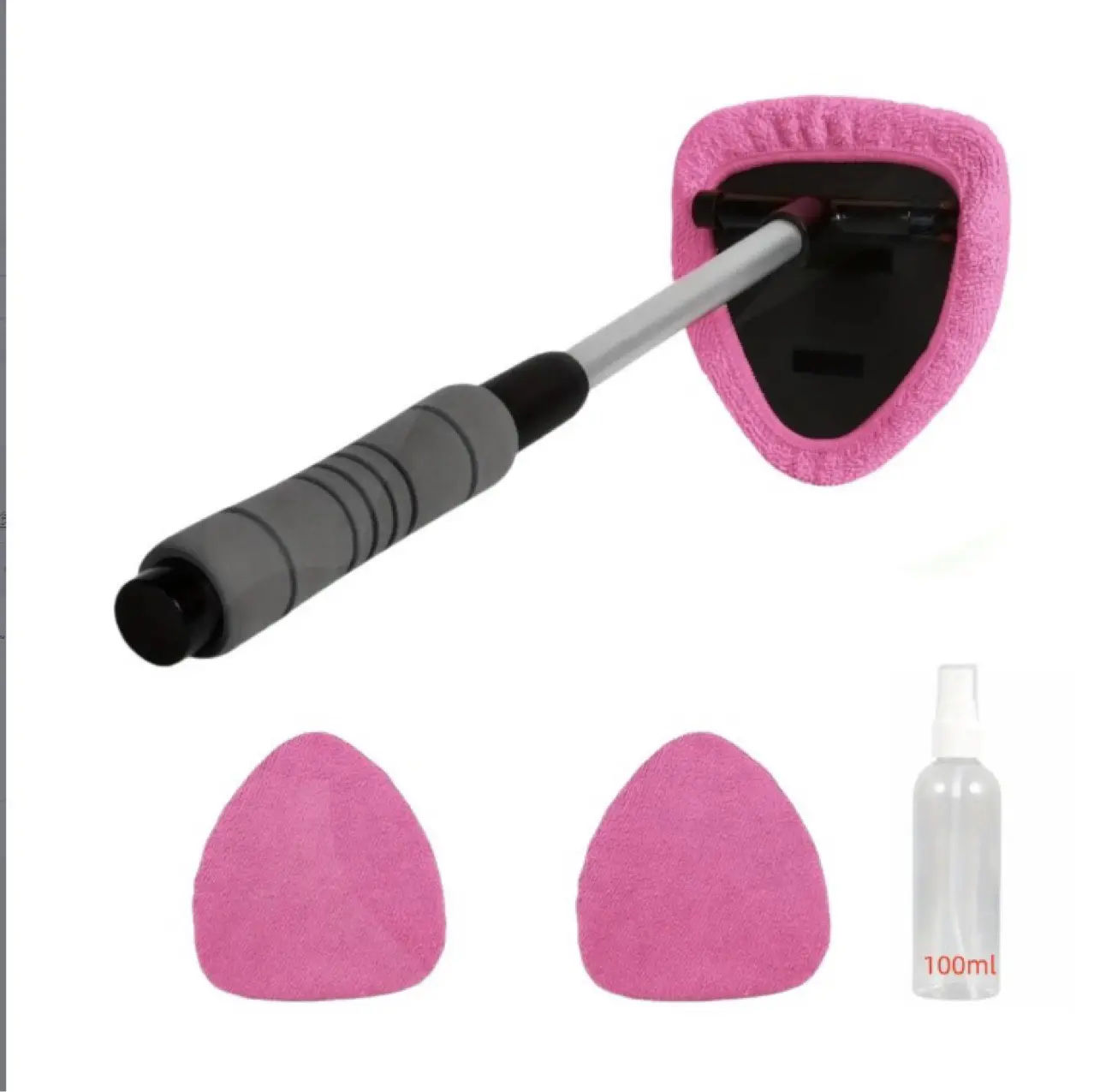 Microfiber Windshield Cleaner Tool with Extendable Handle, 3 Reusable Pads, No-Streak Car Wash Supplies, Car Screen Cleaner, Vehicle Surface Cleaner, Auto Exterior Detailing Accessory