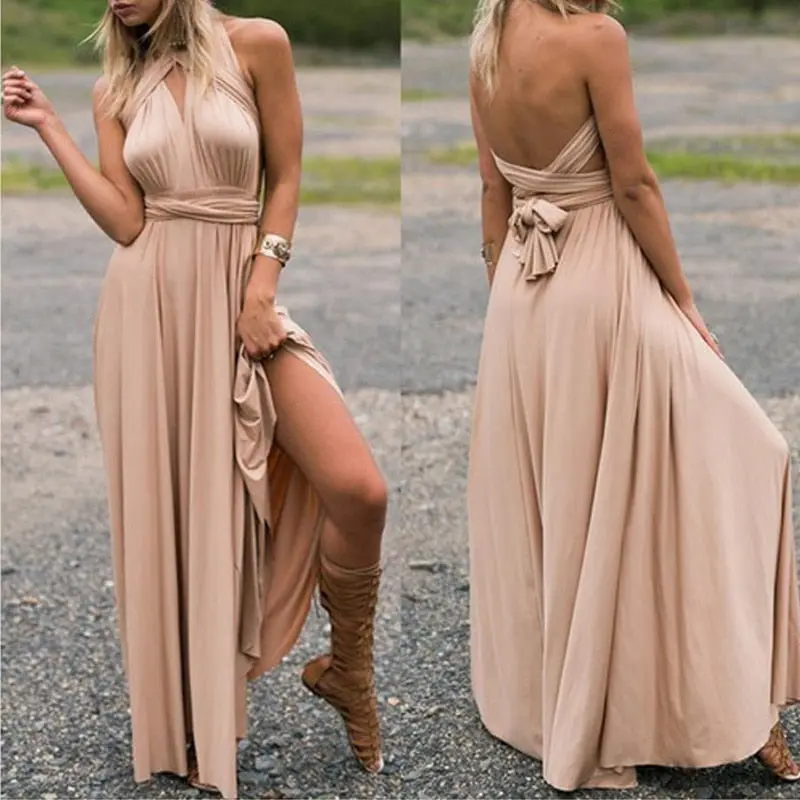 Sexy Long Dress Bridesmaid Formal Multi Way Wrap Convertible Infinity Maxi  Dress Navy Blue Hollow Out Party Bandage Vestidos - TikTok Shop