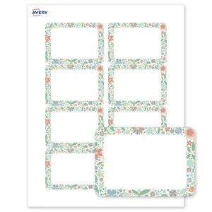 Avery® Printable Adhesive Name Tags Name Badges, 2-1/3" x 3-3/8", Matte White, Pre-printed Mint & Gold Floral Frame Design Great for Weddings, Laser & Inkjet Compatible, 80 Total