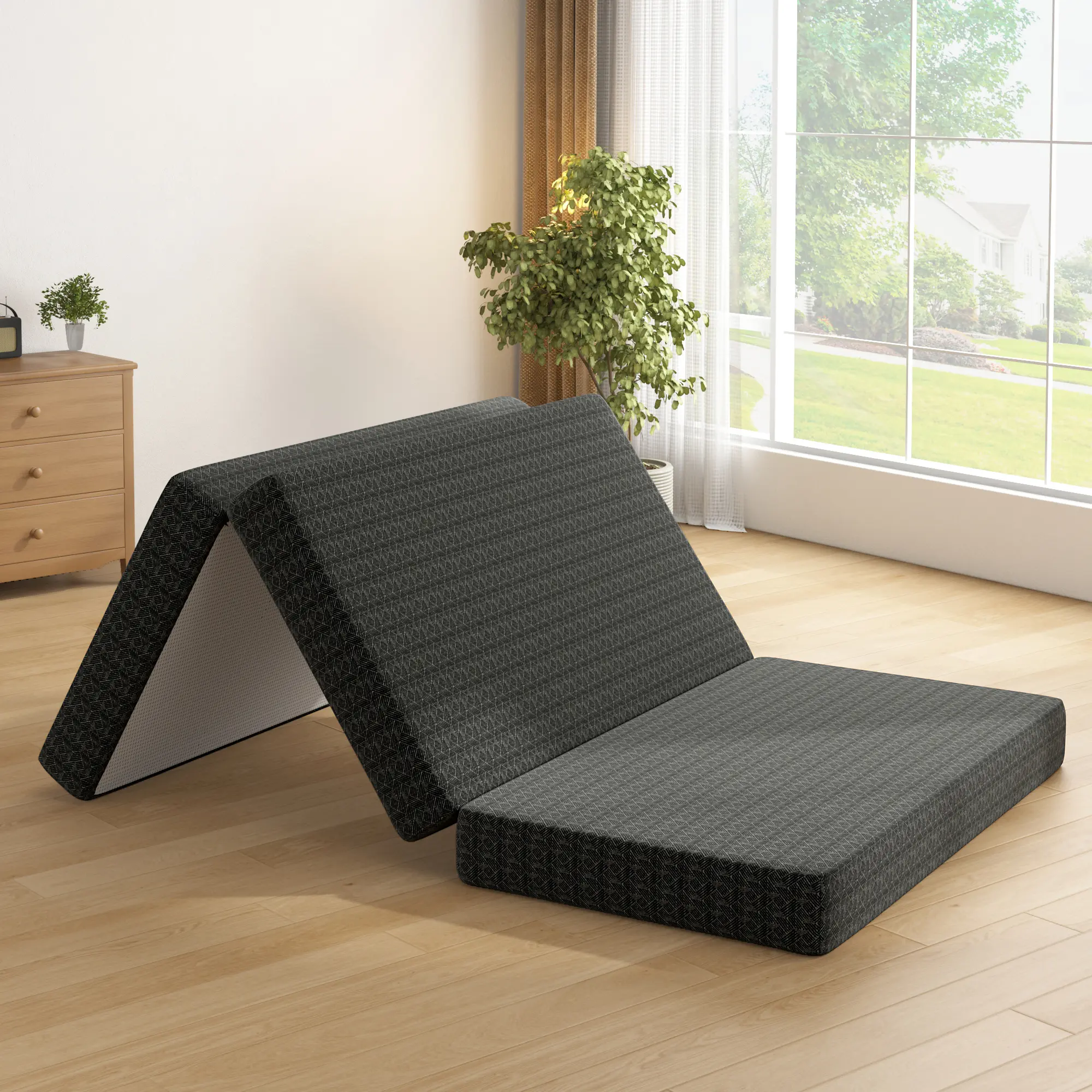 Queen Size 6 in Tri-Fold Memory Foam Mattress - Rectangular 80x60 in Portable Sleeping Mat for Travel & Camping, Travel Accessories with Easy Setup