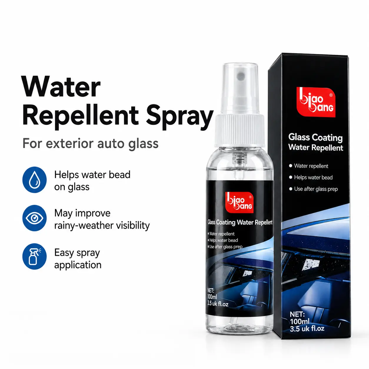 Hydrophobic Car Windshield Water Repellent Spray - Instant Auto Glass Rain Repellent Coating for Clear Driving Vision