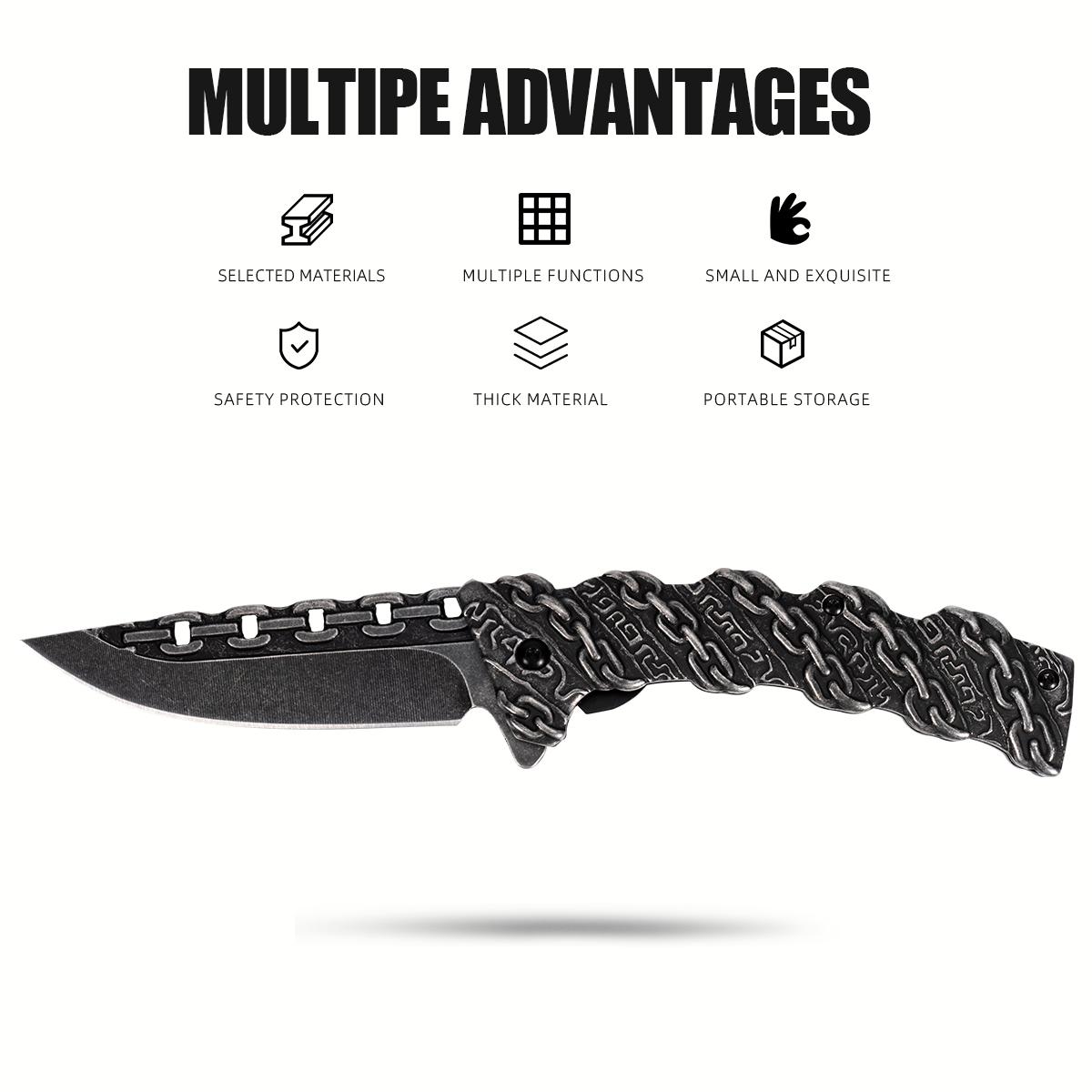 Portable EDC multifunctional lock chain tactical outdoor folding knife, all steel construction; convenient pocket/belt clip, suitable for everyday carry, hiking, camping; outdoor cutting tool designed specifically for climbing and fishing.