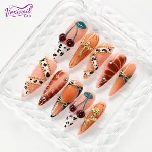 Voxinail Lab | ROUGE CHERRY MYTH | Handmade Vintage Stiletto Press-On Nails | Reusable, Long-Lasting