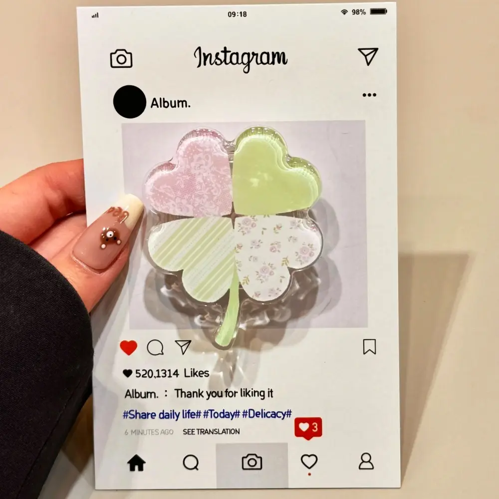 Cute Cartoon Clover-Shape Metal PopSocket Phone Holder Stand - Compact Grip, PT-0700, Universal Size Mount for iPhone 15, Samsung Smartphones, Cellphone Accessories
