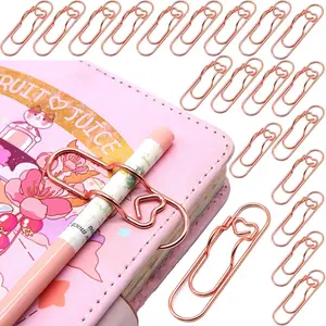 Pen Holder  Notebook,20PCS Metal Pen Clips with Heart,Lovely Paper Clip Holder Multifunctional Cute Journal Paperclips Large Size Pencil Holder(Rose Gold)