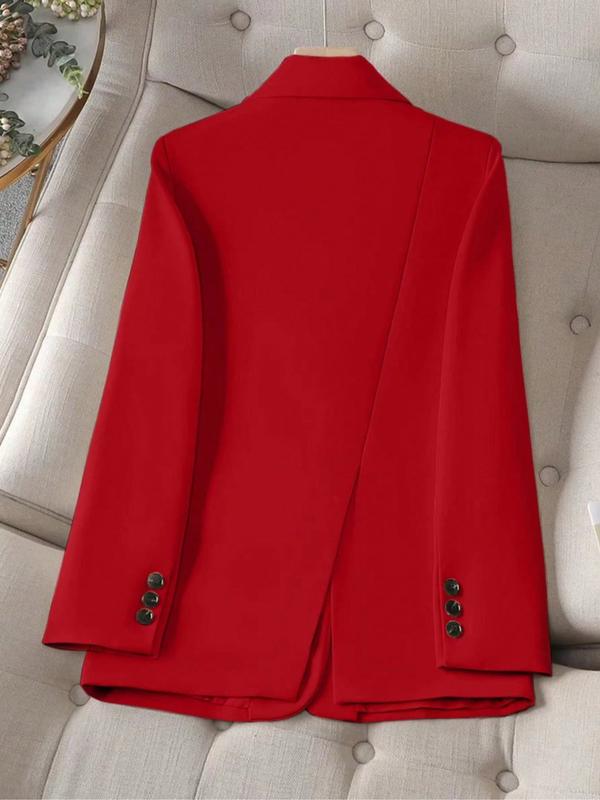 Women's Spring & Fall Solid Color Lapel Long Sleeve Single Button Casual Commuter Blazer Jacket, Fitted Plain Design