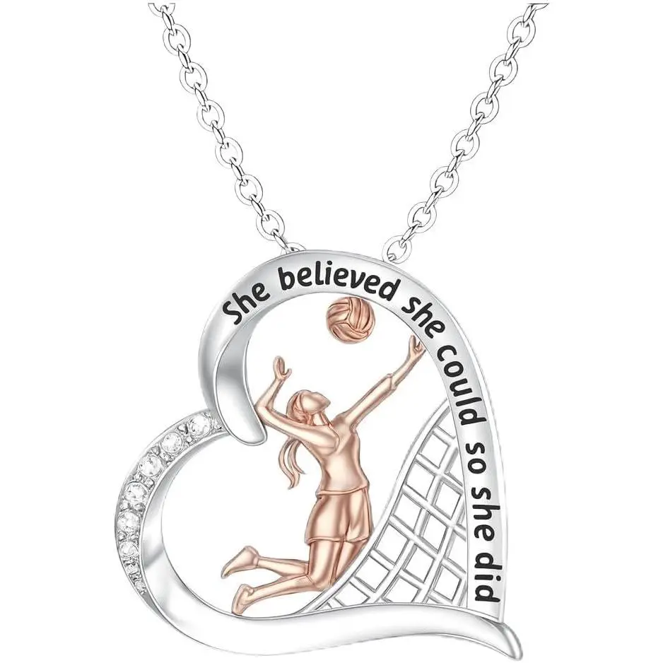 Sporty Cheerleader Pendant Necklace with a Heart Shape Design, a Stylish Unisex Fashion Accessory for Athletics and Gymnastics, Sports