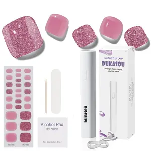 DUKASOU Real Gel Nail Strips Kit - 32pcs with UV Lamp, Prep Pad, Mini Nail File & Wood Stick | DIY Toe Nail Art Starter Kit, No Glue Needed, Non Soak-Off