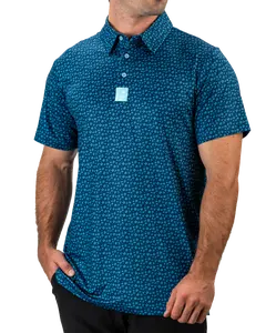 Pins and Aces Micro Floral Blue Short Sleeve Polo