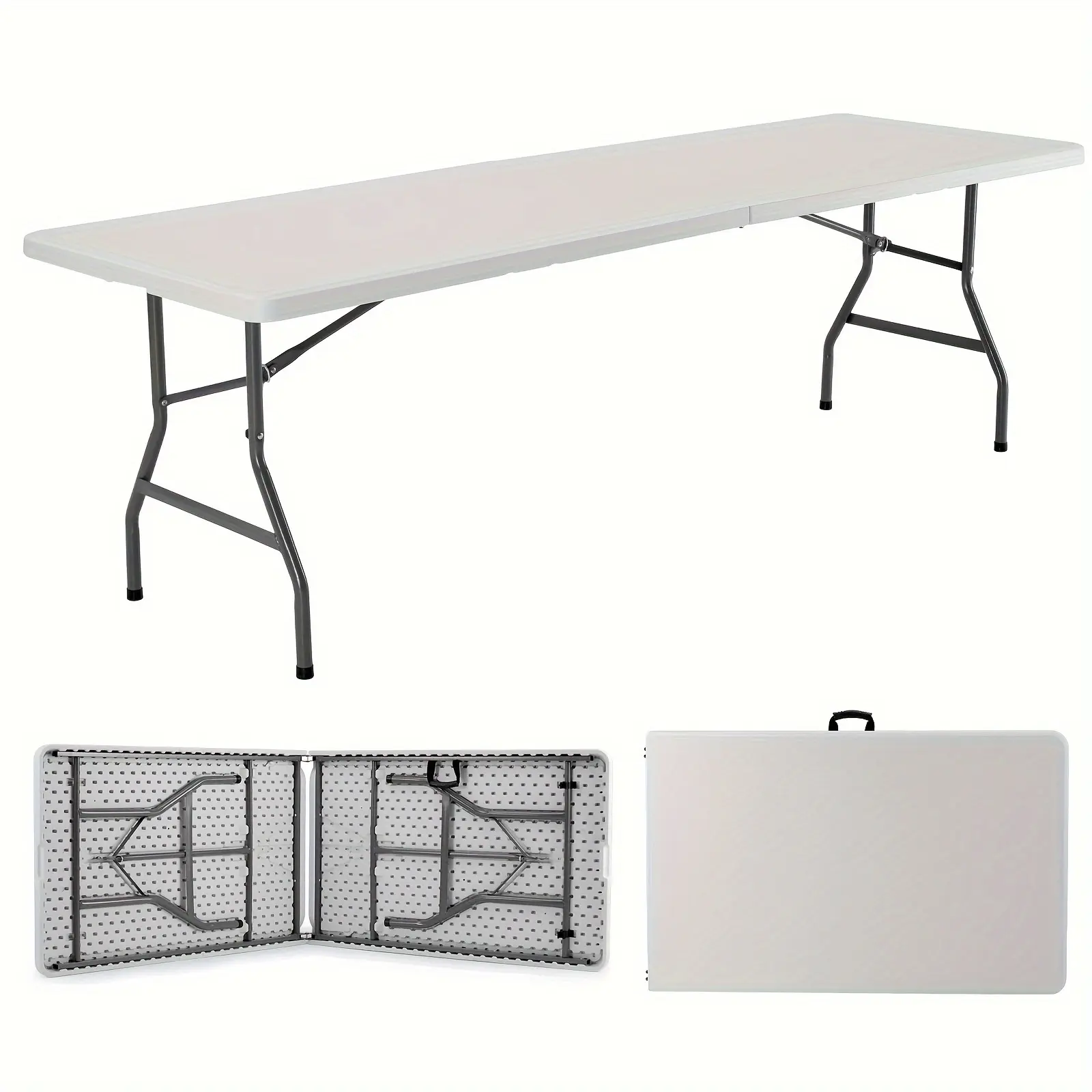 Heavy-Duty Rectangle Table (4/6/8FT, 183x76x74 cm, 27.28 lbs) - Portable Folding Indoor-Outdoor Table with 300lbs Capacity, Carrying Handle, Safety Lock for Home, Office, Portable Tables Folding