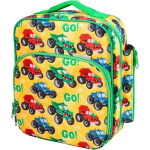 Bentology Kids Insulated Lunch Box w Snack Pocket & Water Bottle Holder School Lunchbox Tote Keeps Food Hotter or Colder Longer-Reusable Bag Fits Most Bento Boxes, Ice Packs (Monster Truck)