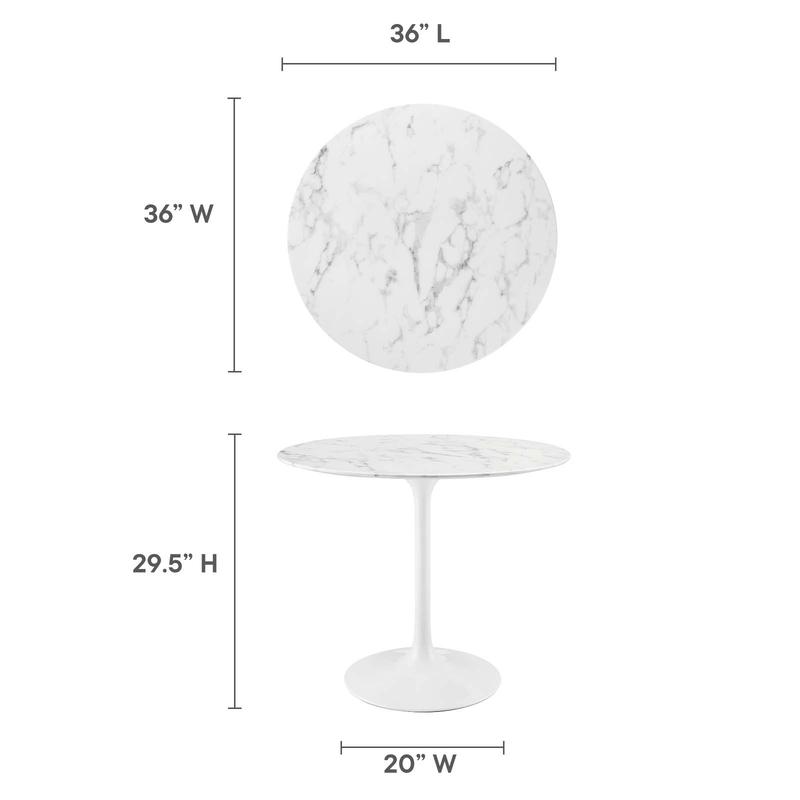 Modway Lippa 36" Round Artificial Marble Dining Table in White