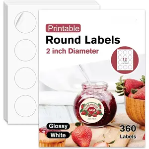 2" Round Label Stickers for Inkjet or Laser Printer, Glossy White, 360 Printable Circle Stickers for Custom Logo, Thank You Labels
