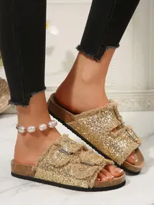 Women's Fashionable Glitter Decorated Fashion Slippers, Casual Comfortable Sandals for Summer, Lightweight Breathable Shoes for Daily Wear