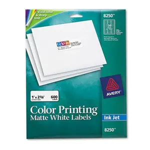 Avery 8250 Inkjet Labels for Color Printing- 1 x 2.63- Matte White- 600-Pack