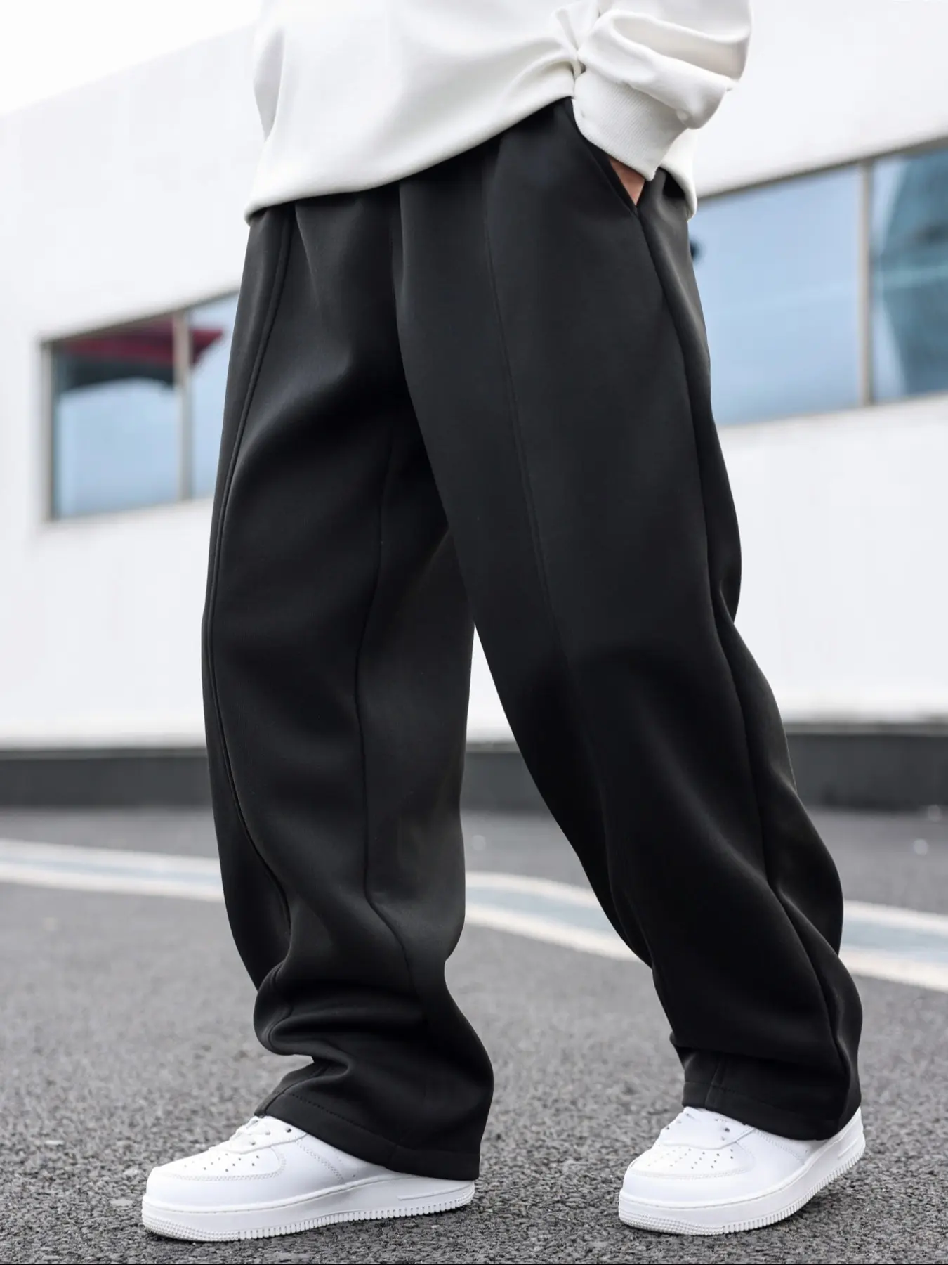 Men's Plus Size Long Pants Drawstring Straight Leg Loose Knit Casual Outdoor Sports Pants, Workout Bottoms, Athletic Training Apparel, All Seasons Woven Fabric, Moderate Thick, Casual Sporty Pants