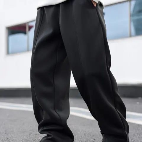 Men's Plus Size Long Pants Drawstring Straight Leg Loose Knit Casual Outdoor Sports Pants, Workout Bottoms, Athletic Training Apparel, All Seasons Woven Fabric, Moderate Thick, Casual Sporty Pants