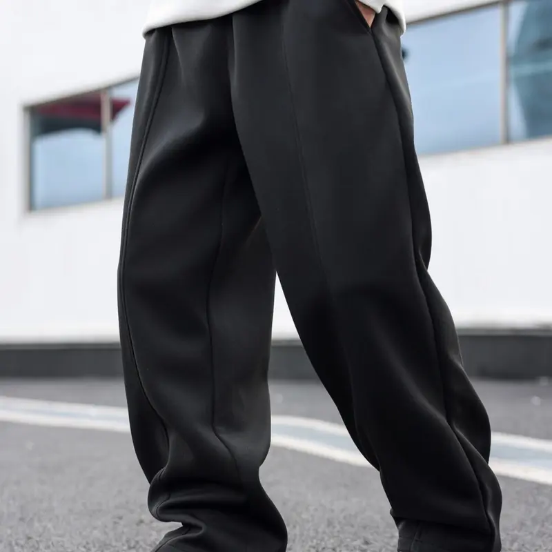 Men's Plus Size Long Pants Drawstring Straight Leg Loose Knit Casual Outdoor Sports Pants, Workout Bottoms, Athletic Training Apparel, All Seasons Woven Fabric, Moderate Thick, Casual Sporty Pants