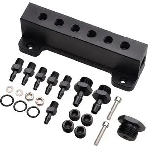 6 Port Vacuum Block Intake Manifold Kit Fuel Wastegate Turbo Boost 1/8NPT Compatible with Boost Controllers and Meters for Racing