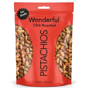 Wonderful Chili Roasted Pistachios No Shells 11 Ounce Resealable Bag Protein Snacks Gluten Free Healthy College Snacks for Adults California Grown