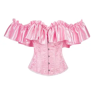Women's Corset Bustier Button Down Back Tied Stylish Embroidered Ruffled Trim StraplessFit Off The Shoulder Tops Womenswear Polyester Clothes Costumes