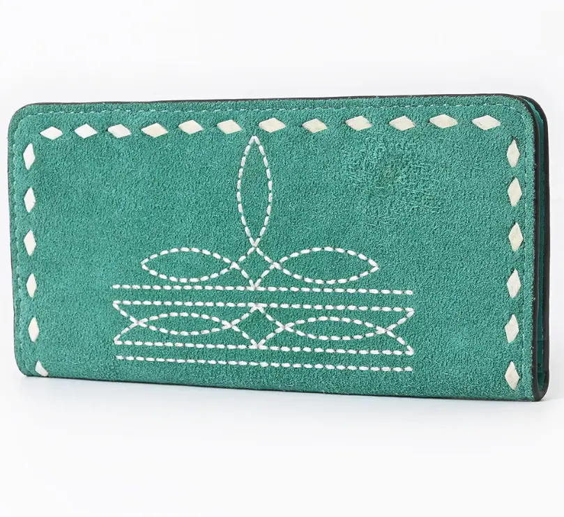 *SALE* American Darling genuine suede leather wallet with white whipstitch embroidery