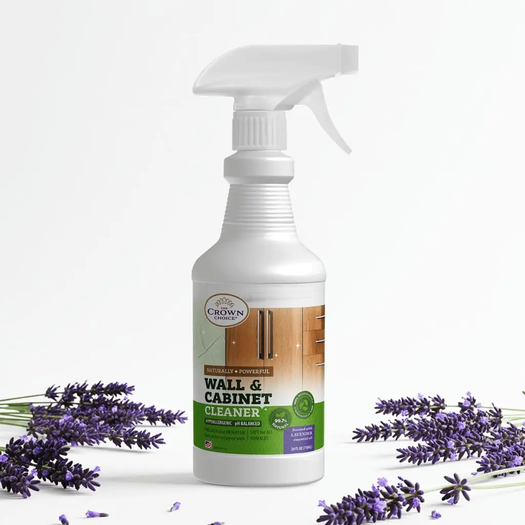 Natural Wall Cleaner for Painted Walls, Ceiling, Cabinets, Baseboard, Wood, Stainless - 24oz Lavender Stain Remover Spray - Removes Dirt, Dust, Odor, Oils, Grease - Multipurpose Cleaning & Deodorizing