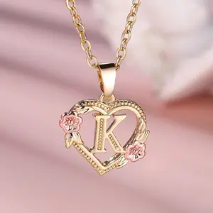 Gold Initial Heart Necklace for Women - Heart Pendant with Gold Letter A-Z Name - Alphabet Design - Gold Plated Finish