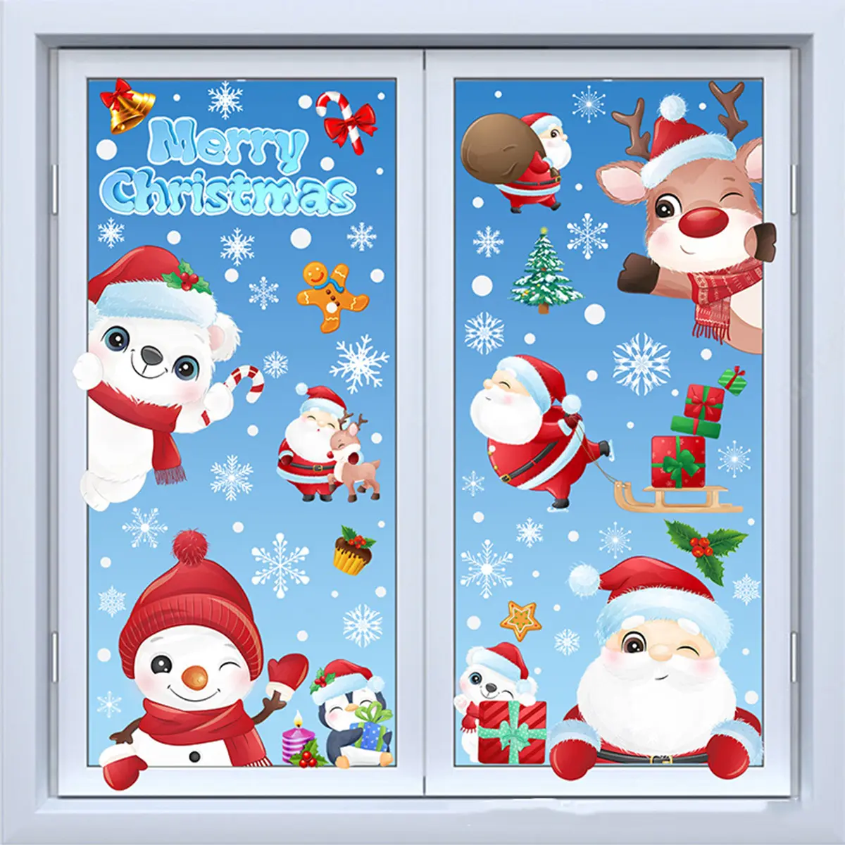 9 Sheets Classic Christmas Window Stickers -1mm Thick PV Self-Adhesive Snowflake Decals with Santa, Snowman & Winter Scenes for Holiday Wall & Window Decora, Window Decorative Sticker for Home Party Festival, Christmas Gift, hashtag, TikTokShopCyberMonday