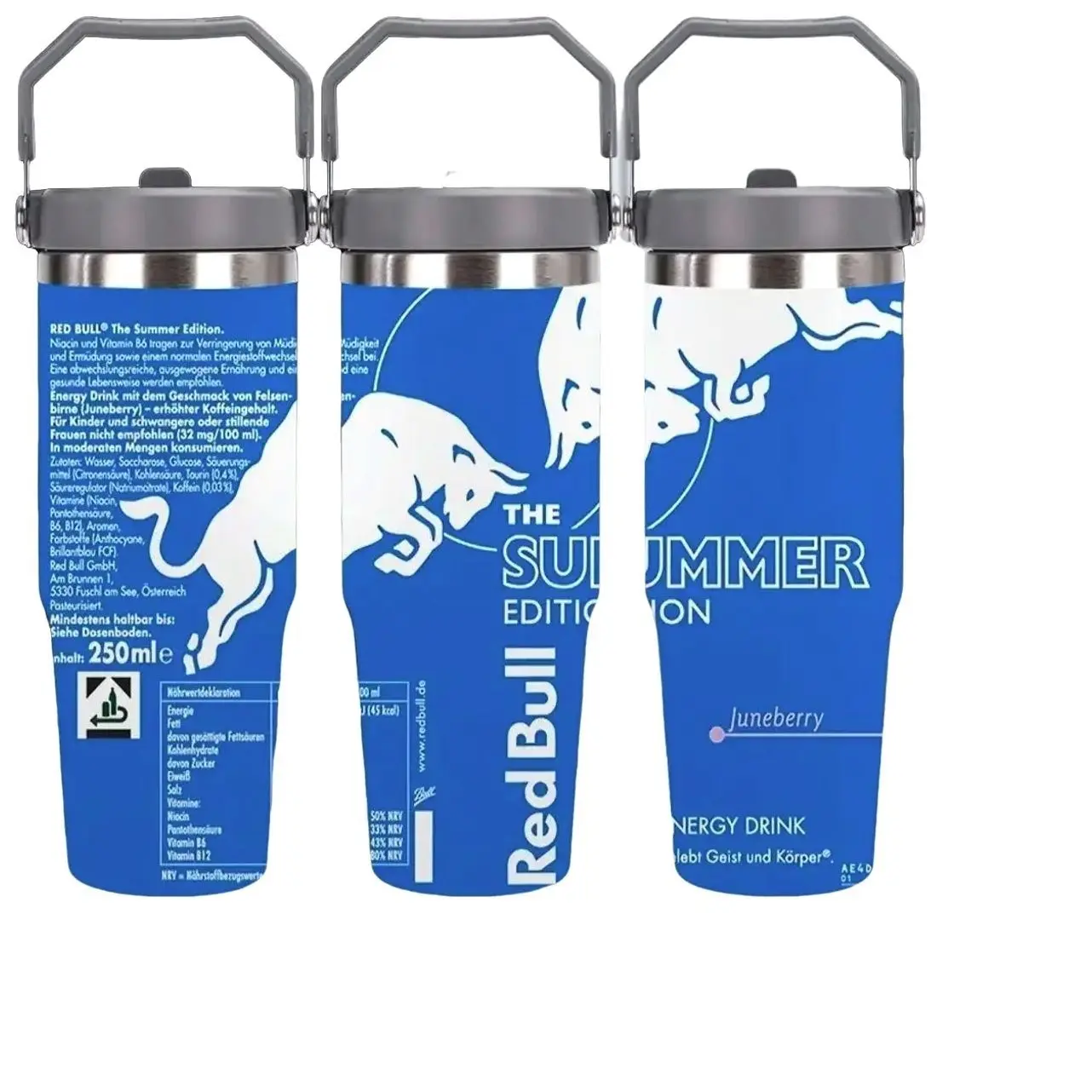 1pc 30oz Red Bull Insulated Cup with Straw and Handle, Stainless Steel, Long-Lasting Ice/heat Retention, Trendy Design for Outdoor Activities