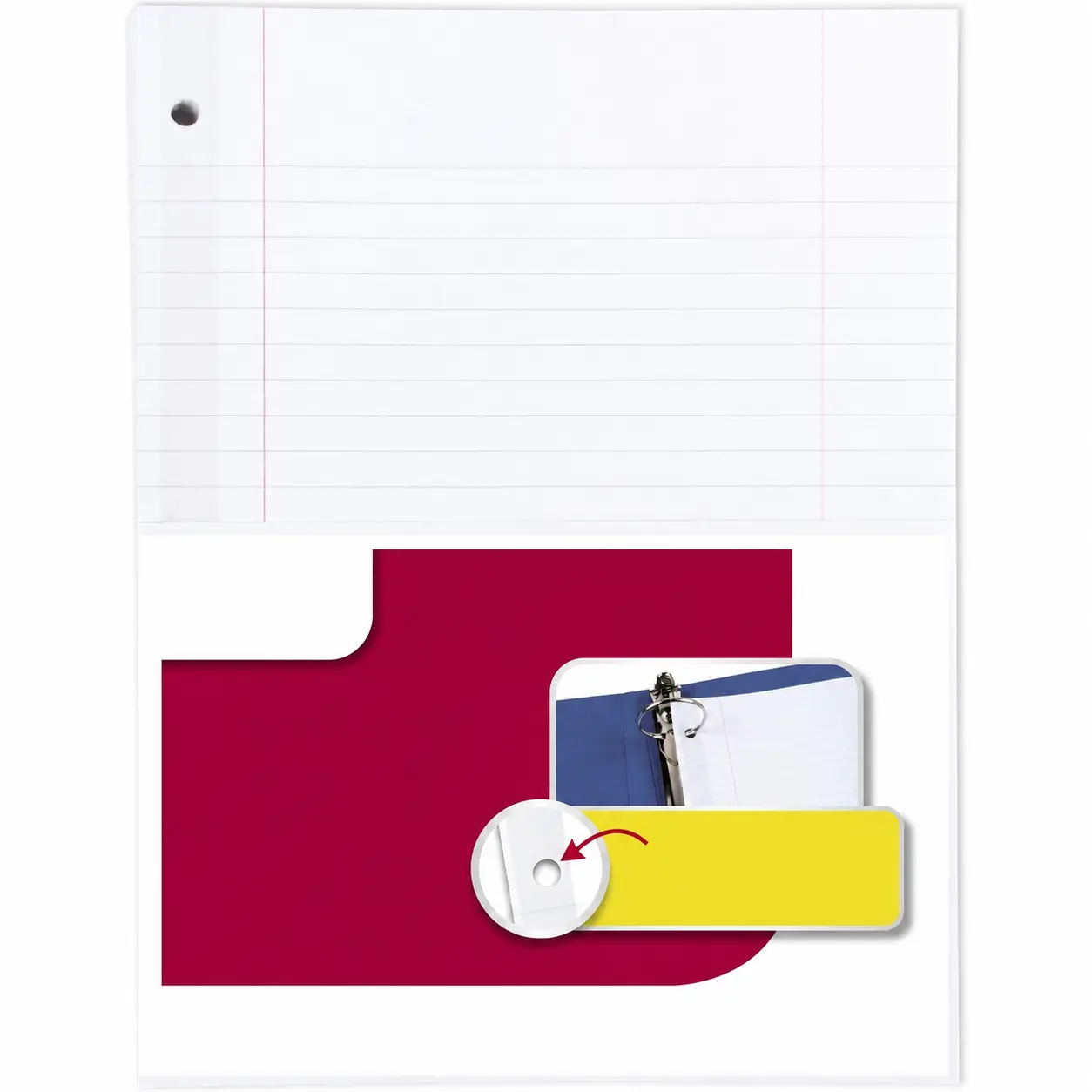 Wide Ruled Filler Notebook Paper, Reinforced 8" x 10‑1/2", 100 Sheets, Standard Loose Leaf Paper Fits 3‑Ring Binder for School Office