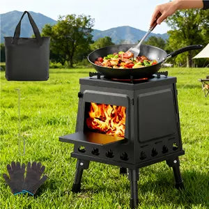 Camping Wood Stove, Small Portable Cast Iron Wood Stove: Compact Outdoor Cooking Solution with Carrying Bag