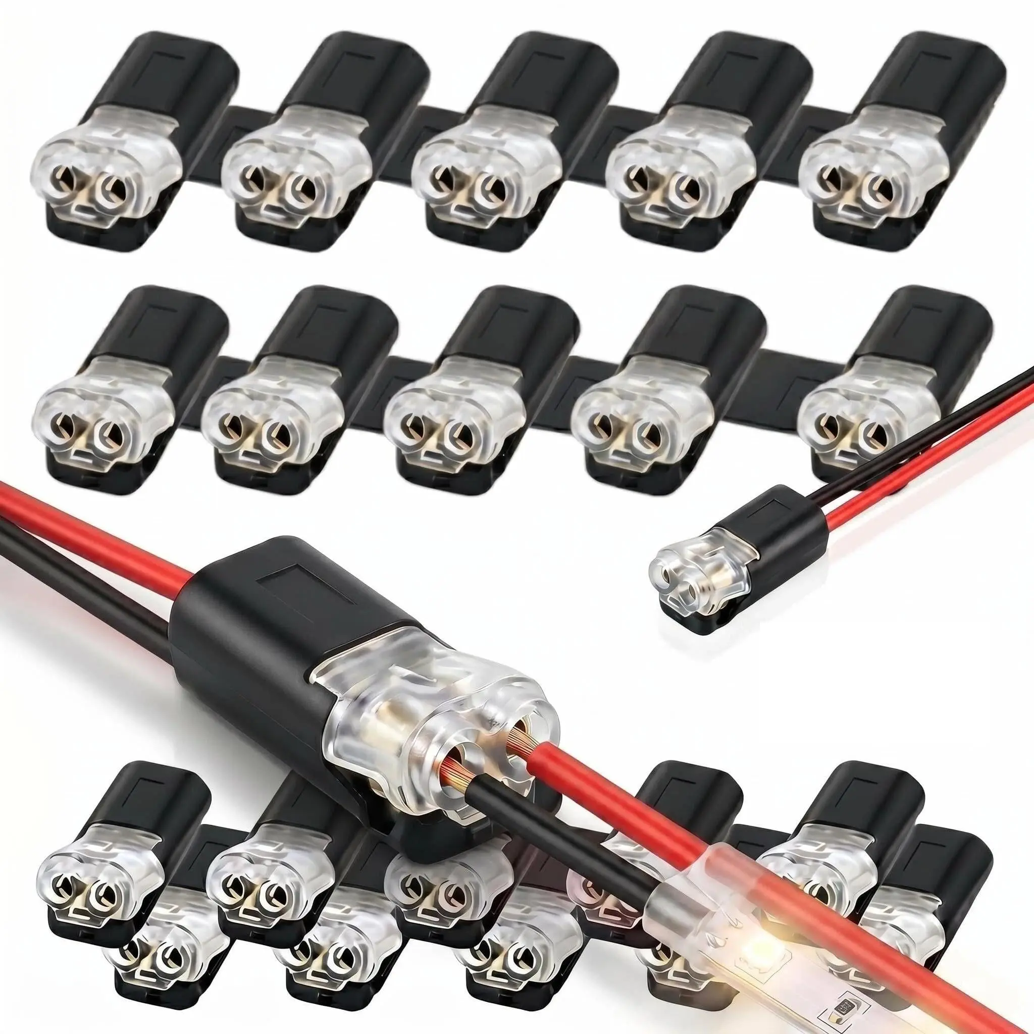 Double-Wire Plug-in Connector Led Light Strip Connectors 2 Pin, Low Voltage Wire Connector with Locking Buckle, Fast Connect Plugs Led Connectors for Strip Lights，Lead strip automotive wiring electricity Power Distribution Secure -YY