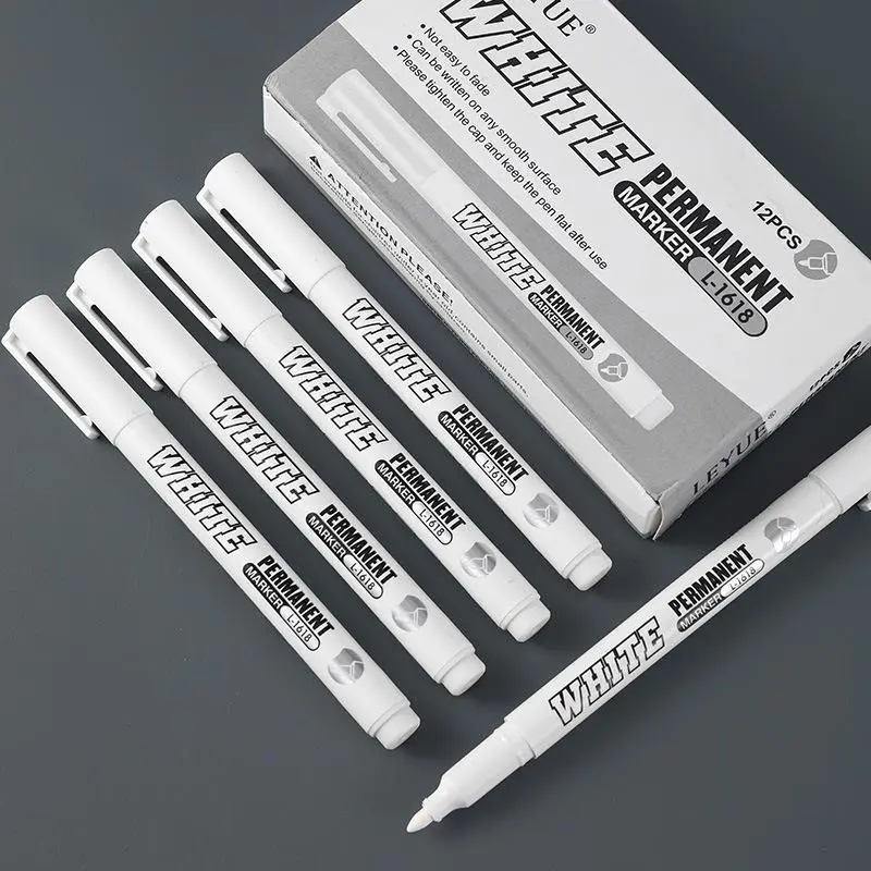 White Marker Pen, Permanent Oil Marker, Permanent Drawing Markers, 12pcs Waterproof Oil-based Marker Pen, Marker Pen for Fabric, Wood, Leather, Waterproof Marker Set