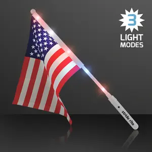 Light Up American Flags with LED Flashing Poles (Set of 12)