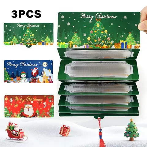 3Pcs Christmas Cash Gift Money Clip for Men and Women Cartoon Greeting Card Fantasy Theme Money Clip Creative Cash Gift Wallet Unique Multifunctional Cash Box for Any Recipient