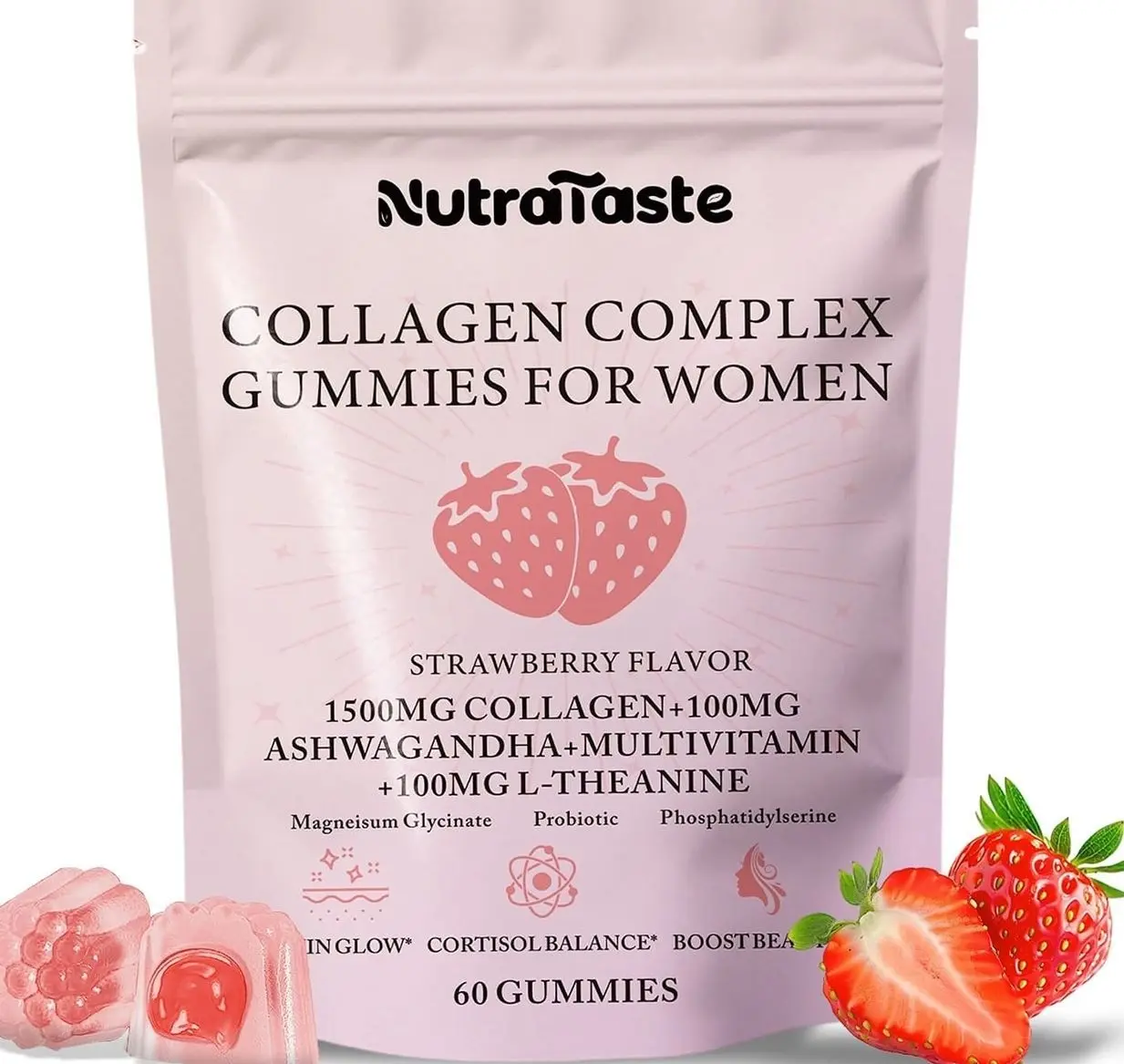 Collagen Gummies for Women | Biotin, Vitamins, Probiotics & Ashwagandha | Skin, Hair & Nails Supplement | Sugar Free, Non-GMO, Gluten Free | Strawberry Flavor - 30 servings