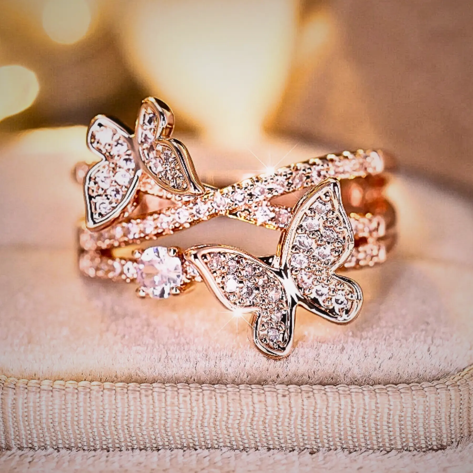 Exquisite Butterfly Cubic Zirconia Ring, Wedding & Anniversary Jewelry for Women