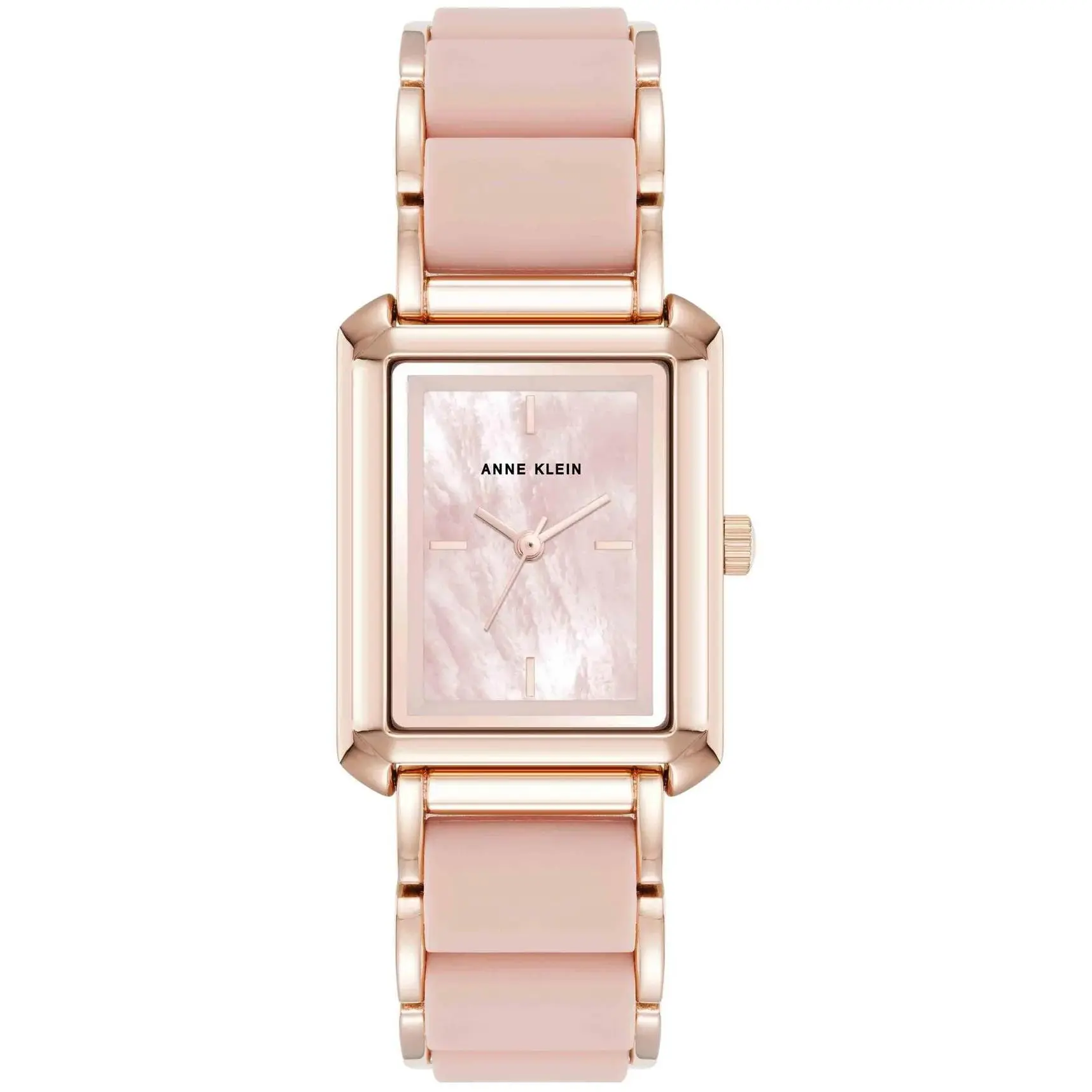 Anne Klein Glamorous Fashion Women's Watch - Rose Gold-Tone, Rectangular Pink Mother-of-Pearl Dial, Silicone Band, Clasp Closure, 30M - 50M Water Resistance (Model AK/5278RGBH), Glamorous Fashion Women's Watches, Gold Accented Wrist Watches