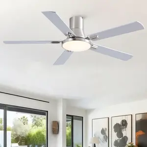 52 inch Mordern Brushed Nickel Flush Mount Ceiling Fan with Light and Remote Control