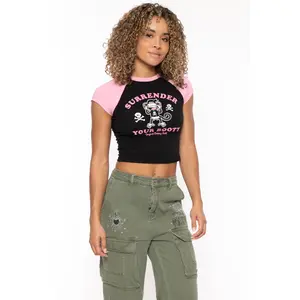 Surrender - Bobby Jack Crop Raglan Top - Black vintage  graphic  tees