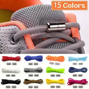 Rubber No-Tie Shoelaces, 4Pcs/1Pair 100cm Stretchy Semicircle Design with Metal Locking Buckle, Durable Easy-Install Laces for Sports Sneakers, Kids Daily Use