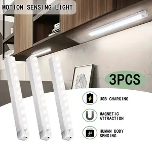 3-Pack USB Rechargeable Motion Sensor Lights, Magnetic Cabinet Underlight Lights, Car Decorative Lights, USB Charging, No Drilling Required for Installation, Night Lighting Tools, Suitable for Cabinets, Bedrooms, Car Interiors